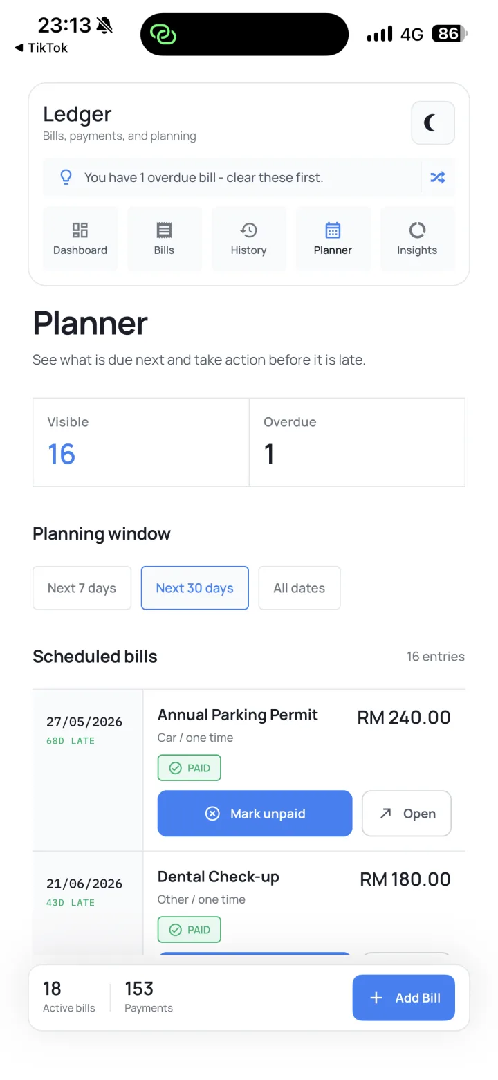 Commitment Manager upcoming payment planner