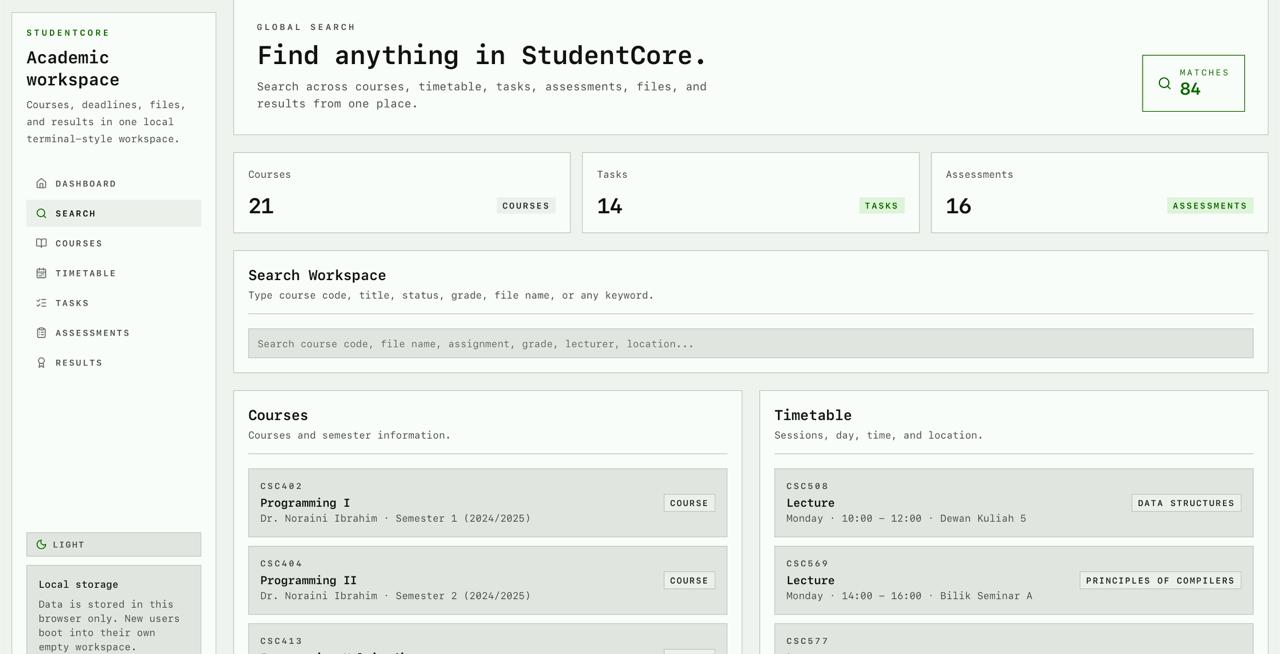 StudentCore courses and schedule view